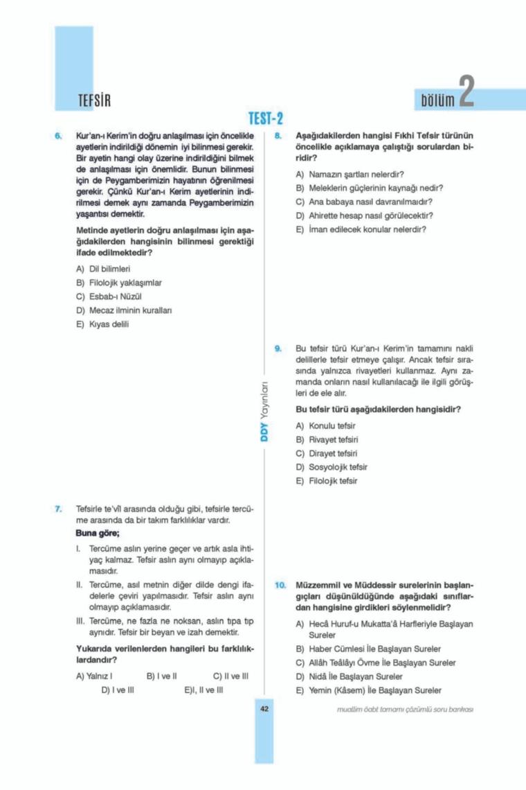Ddy Yayınları Öabt (Dkab-Ihl) Muallim Tamamı Çözümlü Soru Bankası