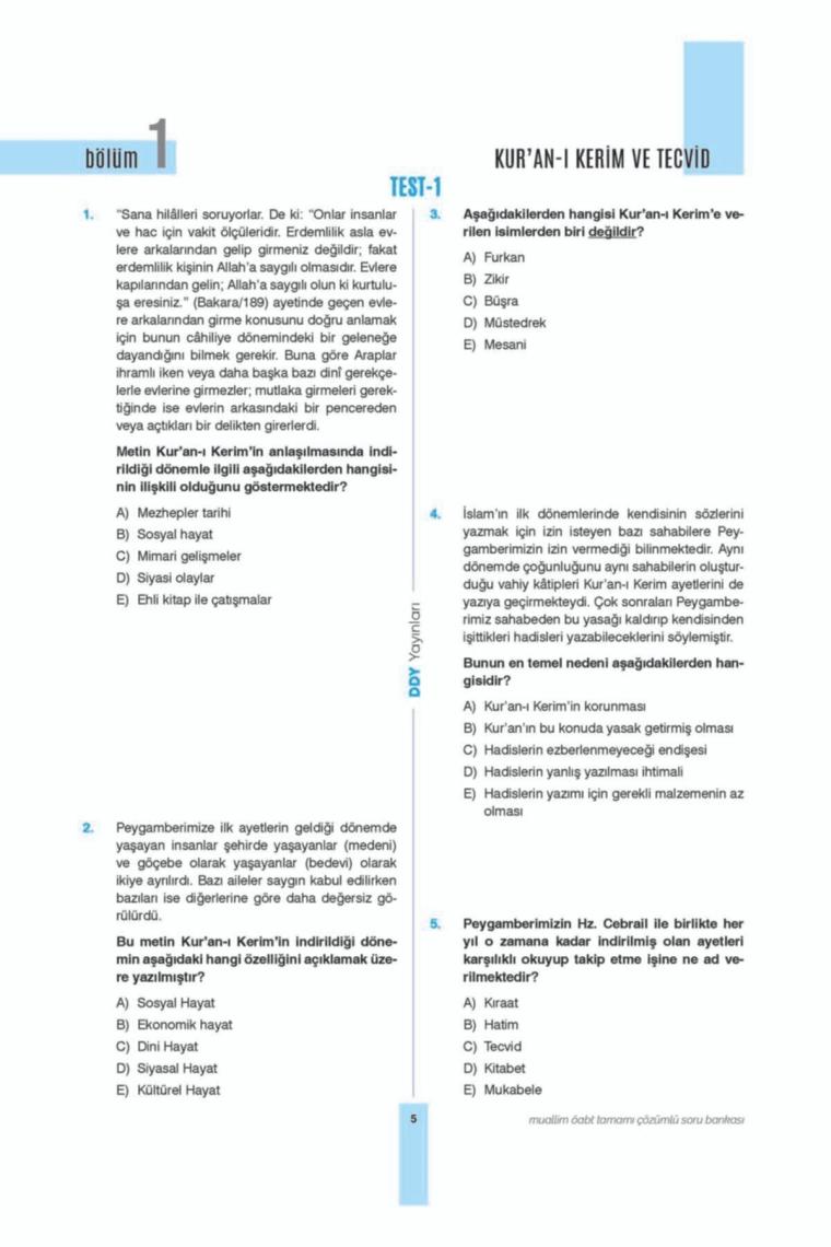 Ddy Yayınları Öabt (Dkab-Ihl) Muallim Tamamı Çözümlü Soru Bankası
