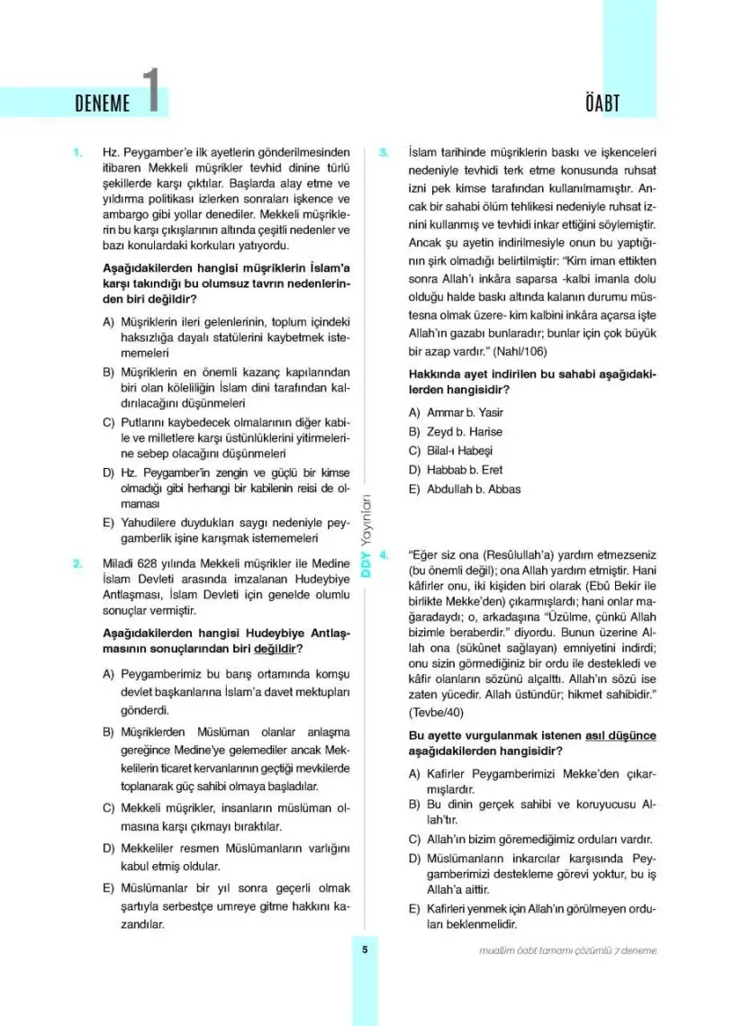 Ddy Yayınları 2021 Öabt (Dkab-Ihl) Muallim Tamamı Çözümlü 7'li Deneme