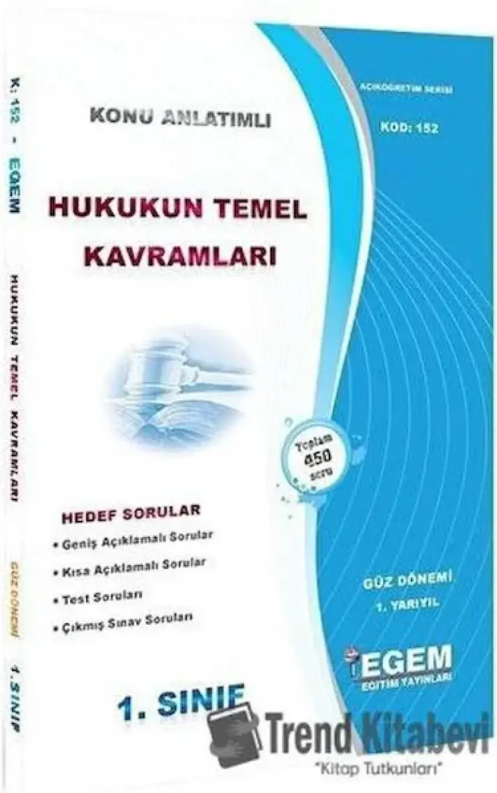 Egem Eğitim Yayınları Hukukun Temel Kavramları Konu Anlatımlı Soru Bankası -Güz Dönemi(1. Yarıyıl)