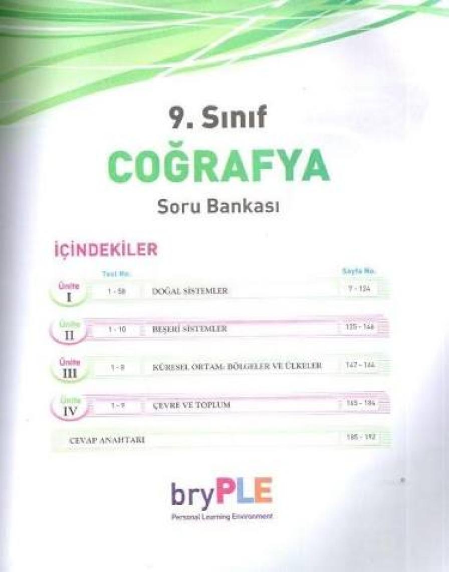 Bry Birey Eğitim Yayınları PLE 9. Sınıf Coğrafya Soru Bankası