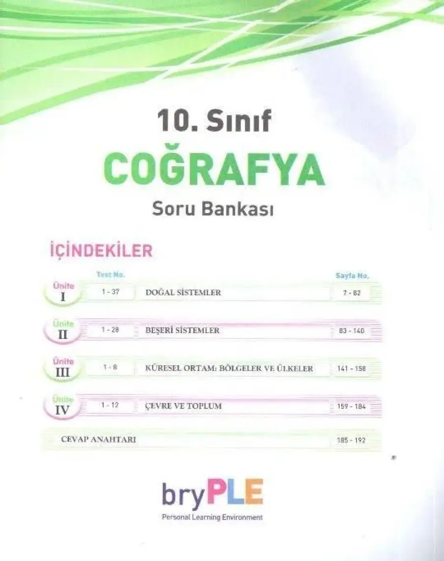 Bry Birey Eğitim Yayınları PLE 10. Sınıf Coğrafya Soru Bankası