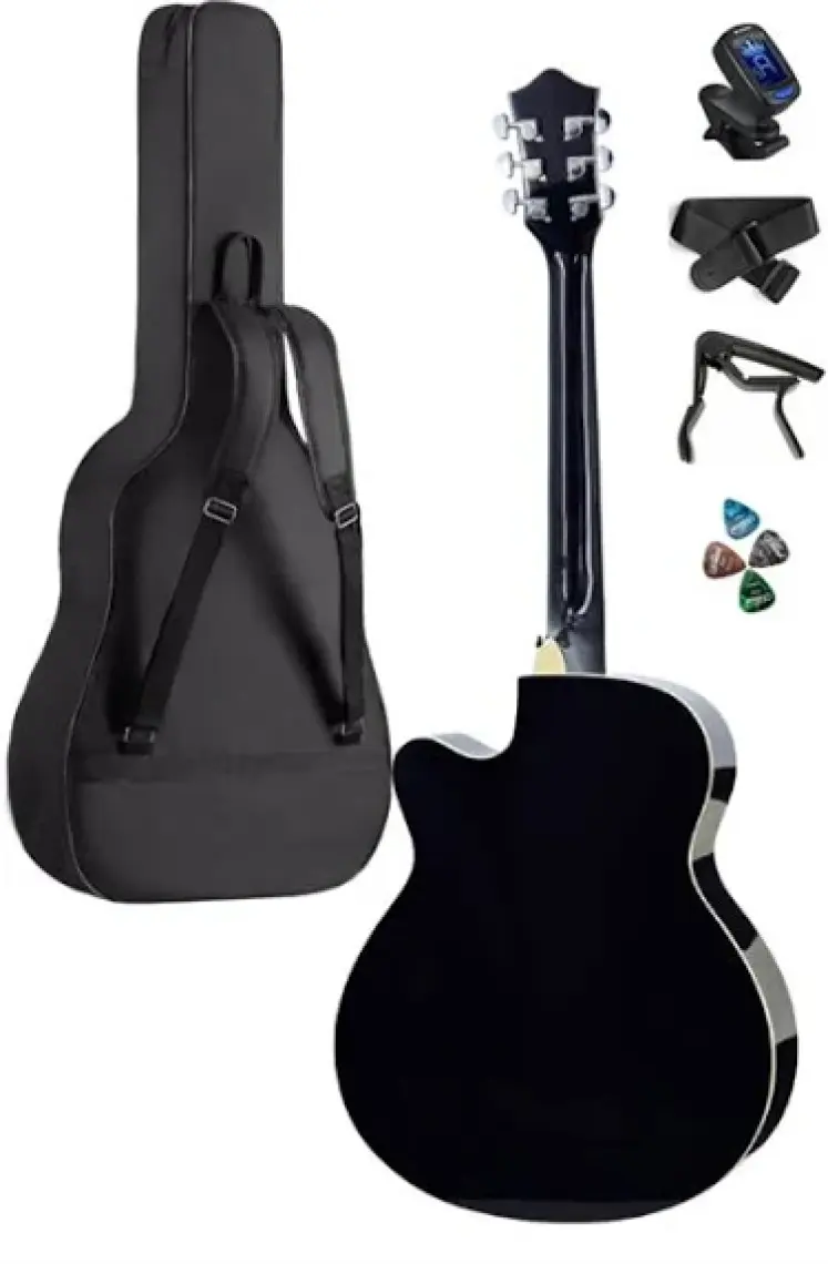 Midex XC-200BK Kesik Kasa Siyah Akustik Gitar 4/4 Yetişkin Üst Segment (Gigbag Çanta Tuner Capo Askı Pena)