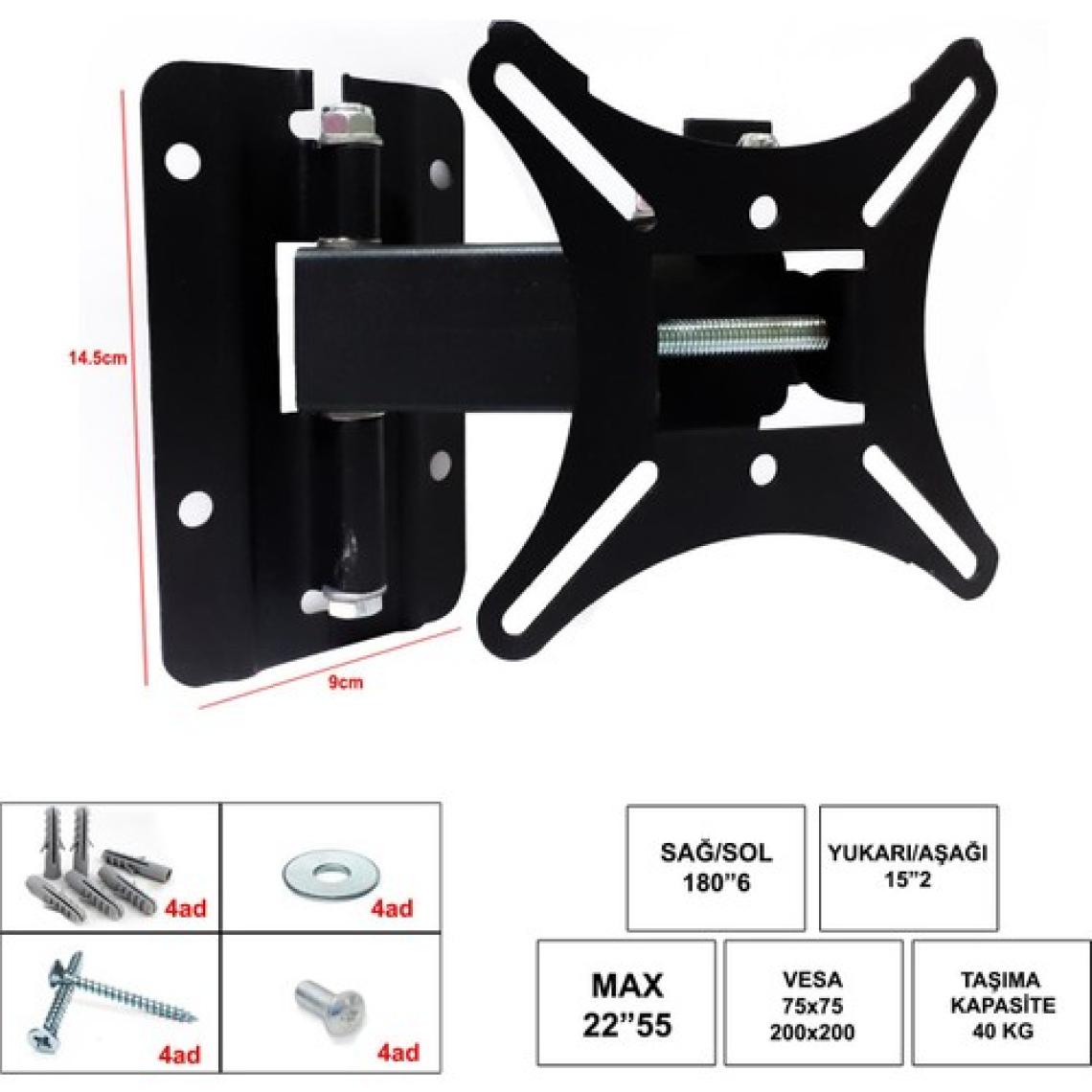 Ufix 22" 55 Ekran LCD Askı Aparatı Hareketli Tek Kol