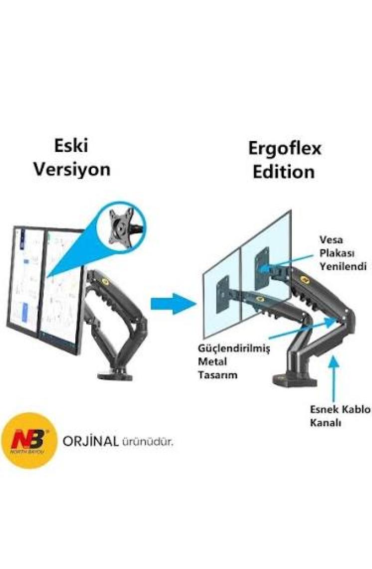 Ergoflex Nb F160 17-27" Çift Kol 2-9 kg Amortisörlü Monitör Standı Yeni Versiyon