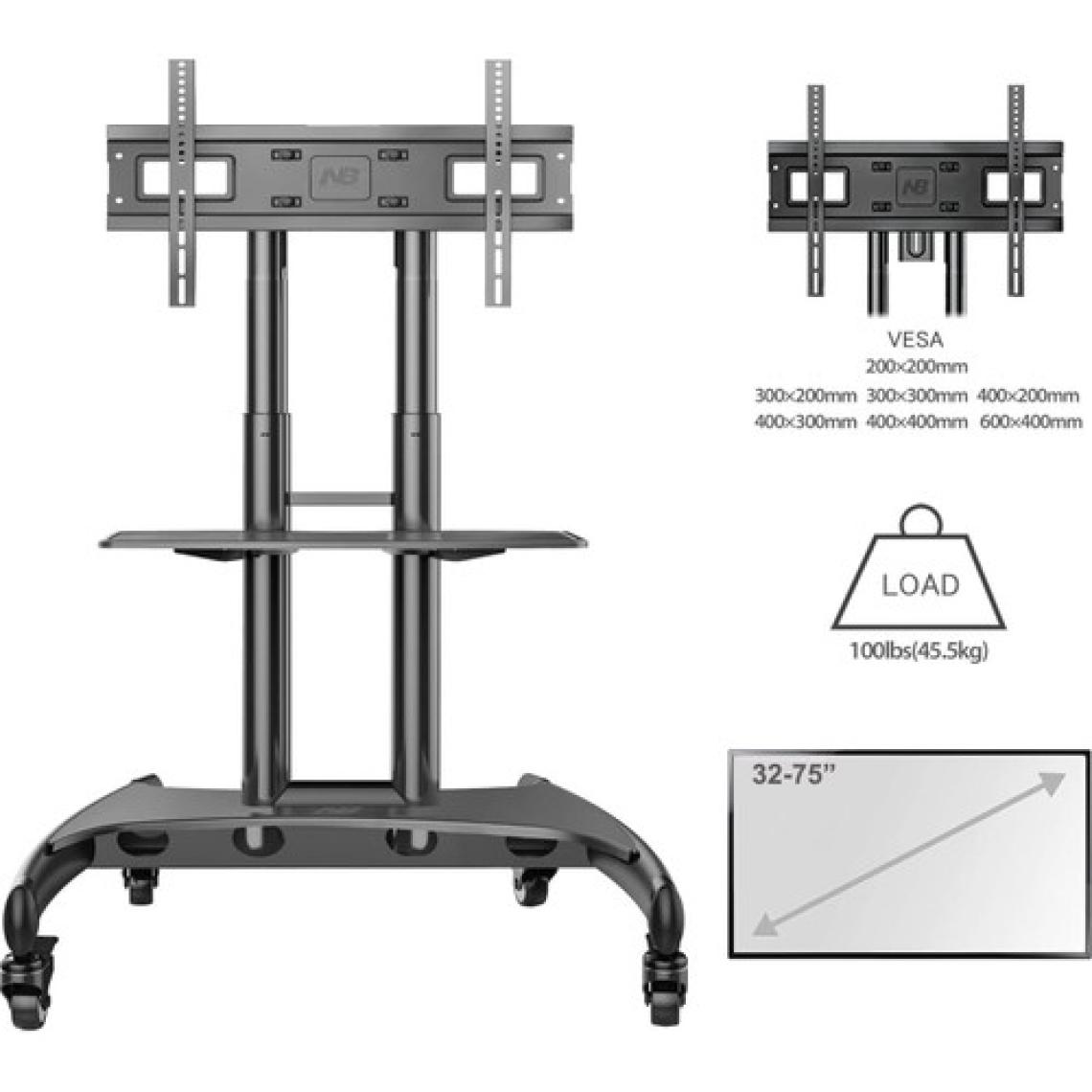 Nb North Bayou AVA1500-60-1P LCD LED OLED Plazma Düz Panel Ekranlar Için 32-75 Inch Tuv Sertifikalı Tekerlekli Profosyonel Tv Sehpası