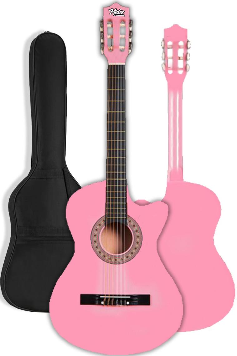 Midex CG-395PK Pembe Renk Kesik Klasik Gitar 4/4 Yetişkin Boy Sap Ayarlı Full Set