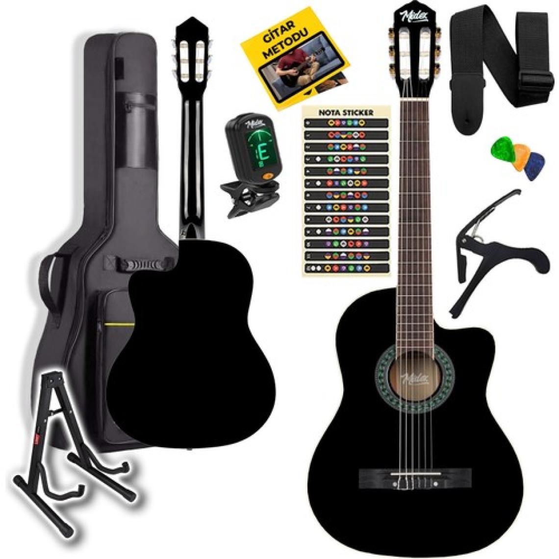 Midex MGX-100BK-ST Üst Seviye Klasik Gitar 4/4 Sap Ayarlı (Çanta Stand Tuner Capo Askı Metod Pena)