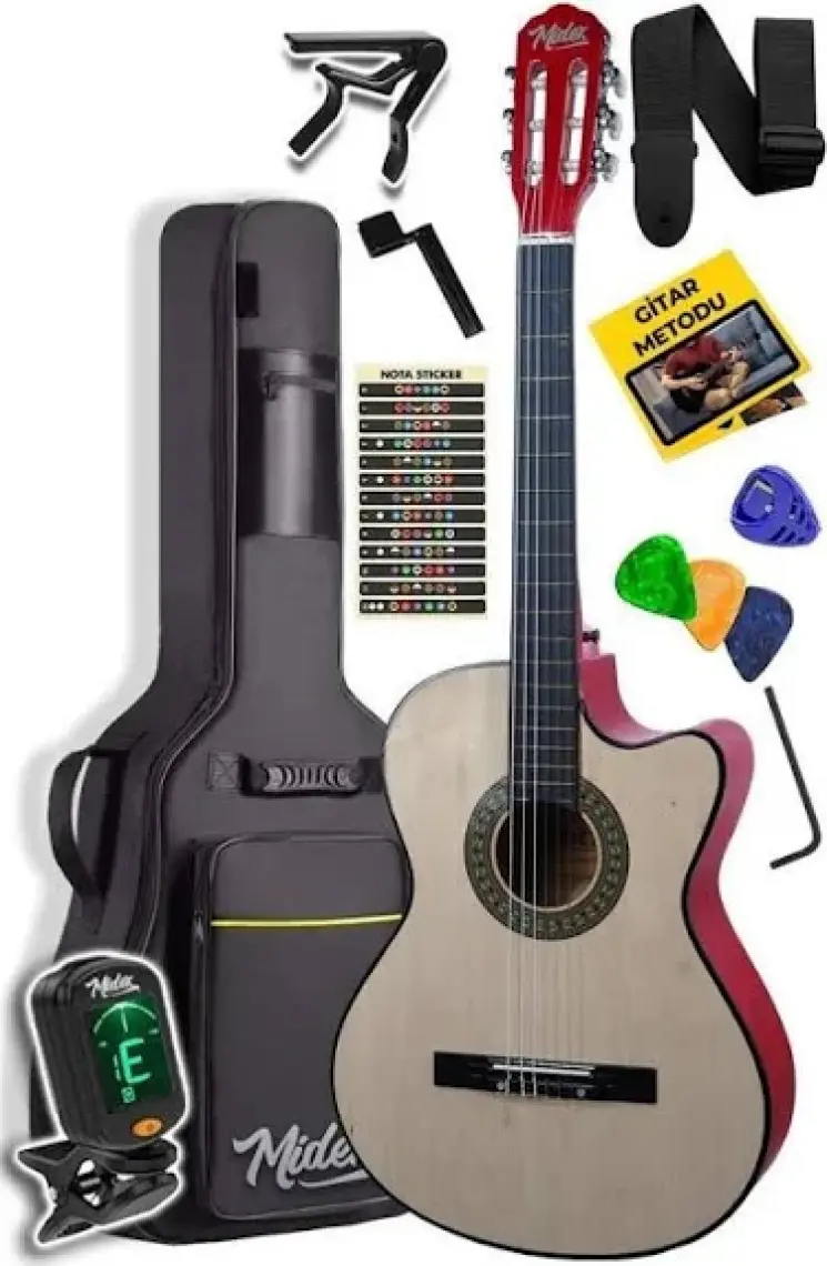 Midex CG390NT-XBAG Klasik Gitar 4/4 Sap Ayarlı Kesik Kasa + Çanta - Tuner -  Askı - Capo - Metod - Pena