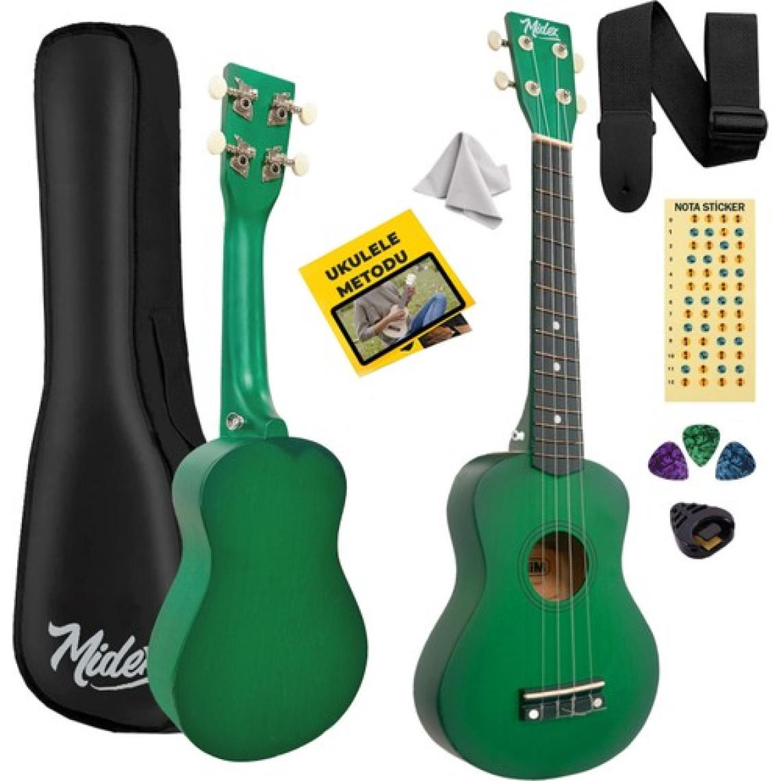 Midex UKX-233GR Yeşil Concert Ukulele (Askı Çanta Metod Pena)