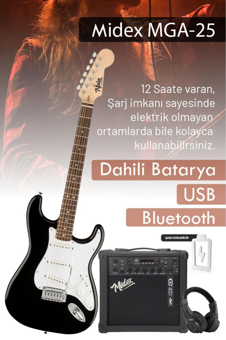 Rph-30wb-25amp Gül Klavye Sss 25w Amfili Elektro Gitar Seti