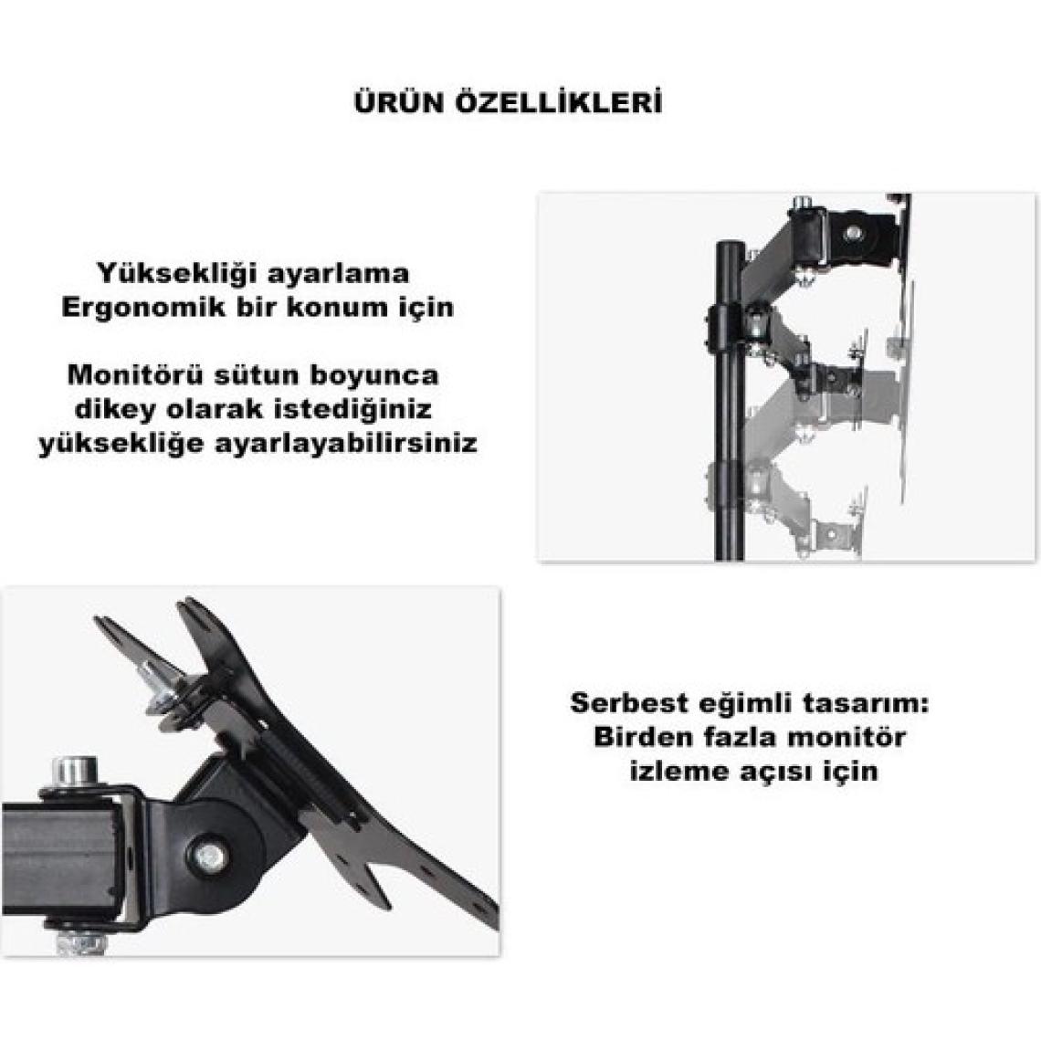 Dailytech Masaüstü Ayarlanabilir 14-32” Çift Kol Monitör Tutucu