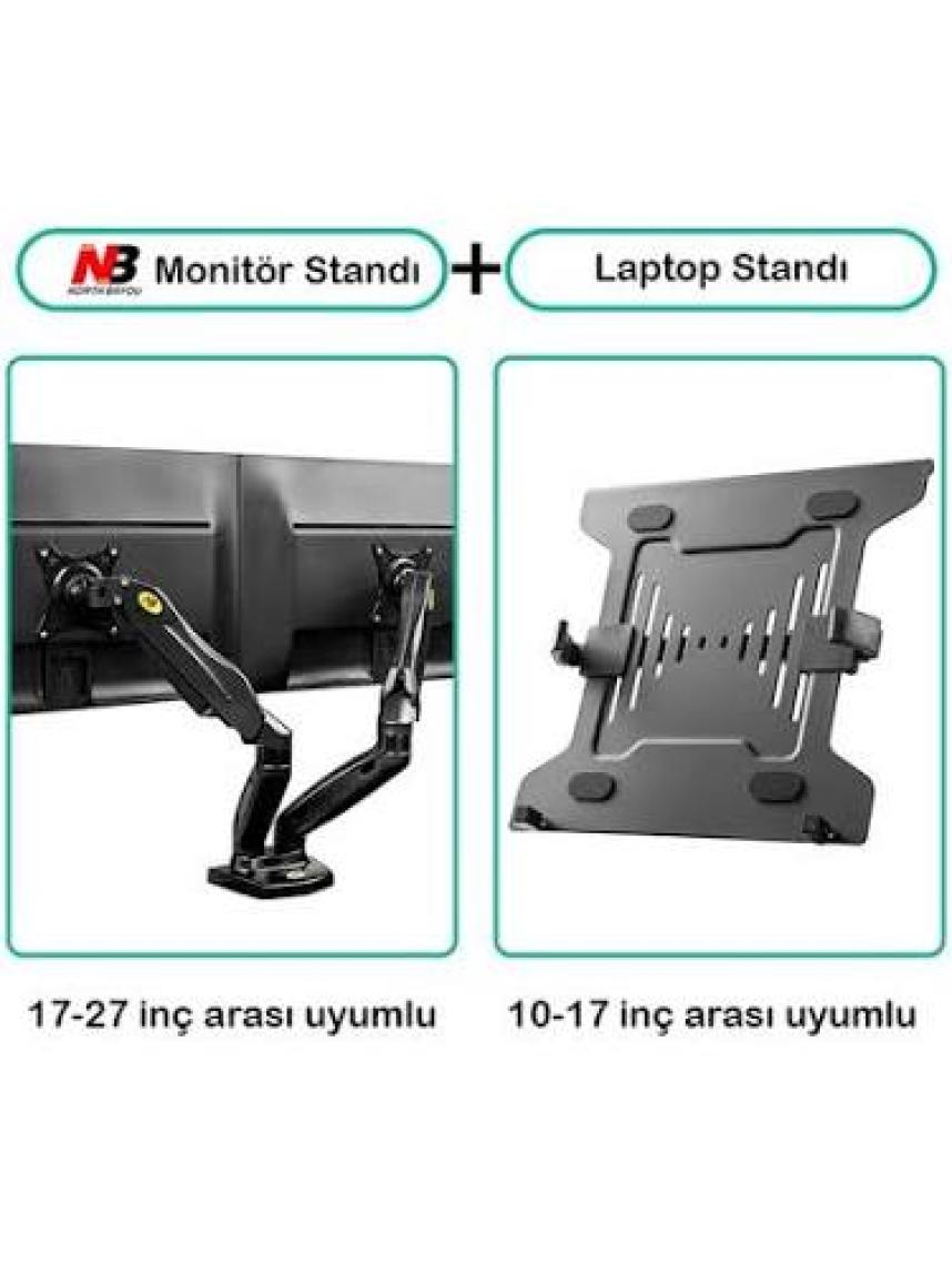 North Bayou NB F160L Amortisörlü 17"-27" Monitör Tutucu ve 10"-17" Laptop Standı 2023 Yeni Tasarım