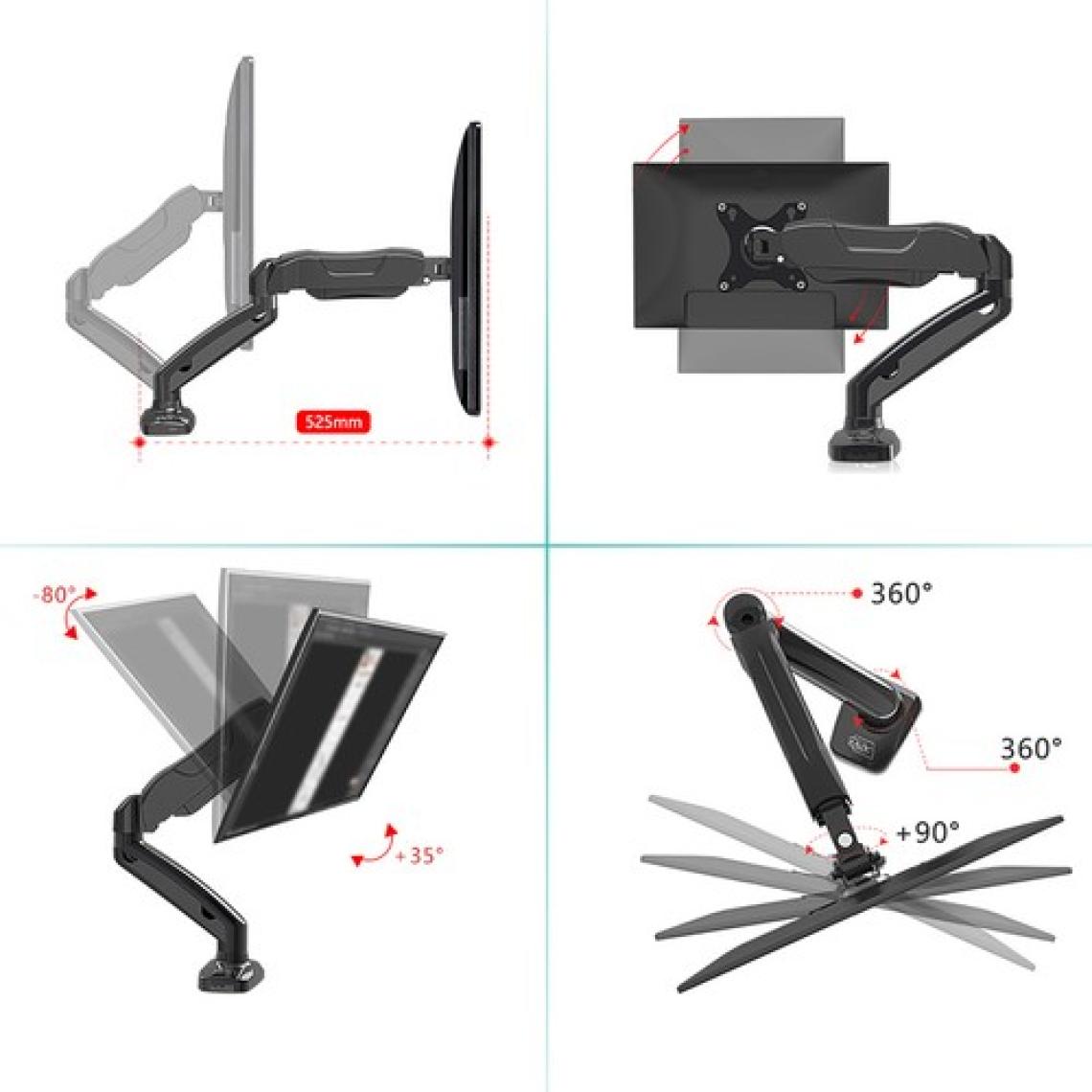 Cloody LCD LED Alüminyum Kol Amortisörlü Vesa Monitör Standı Max 9 kg