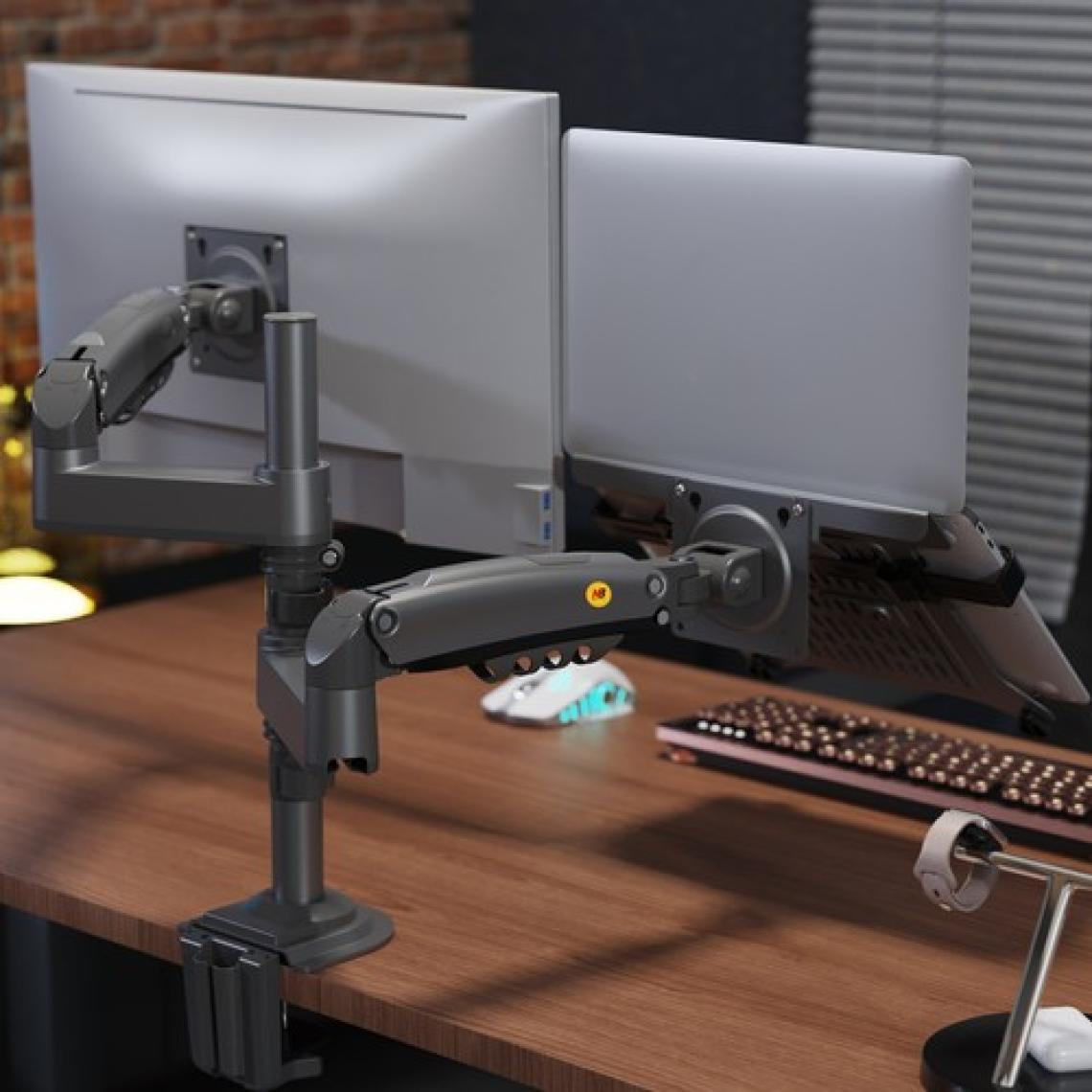 Ergoflex NB H180-FP Çift Kol Amortisörlü Monitör Tutucu ve 10"-17" Laptop Standı