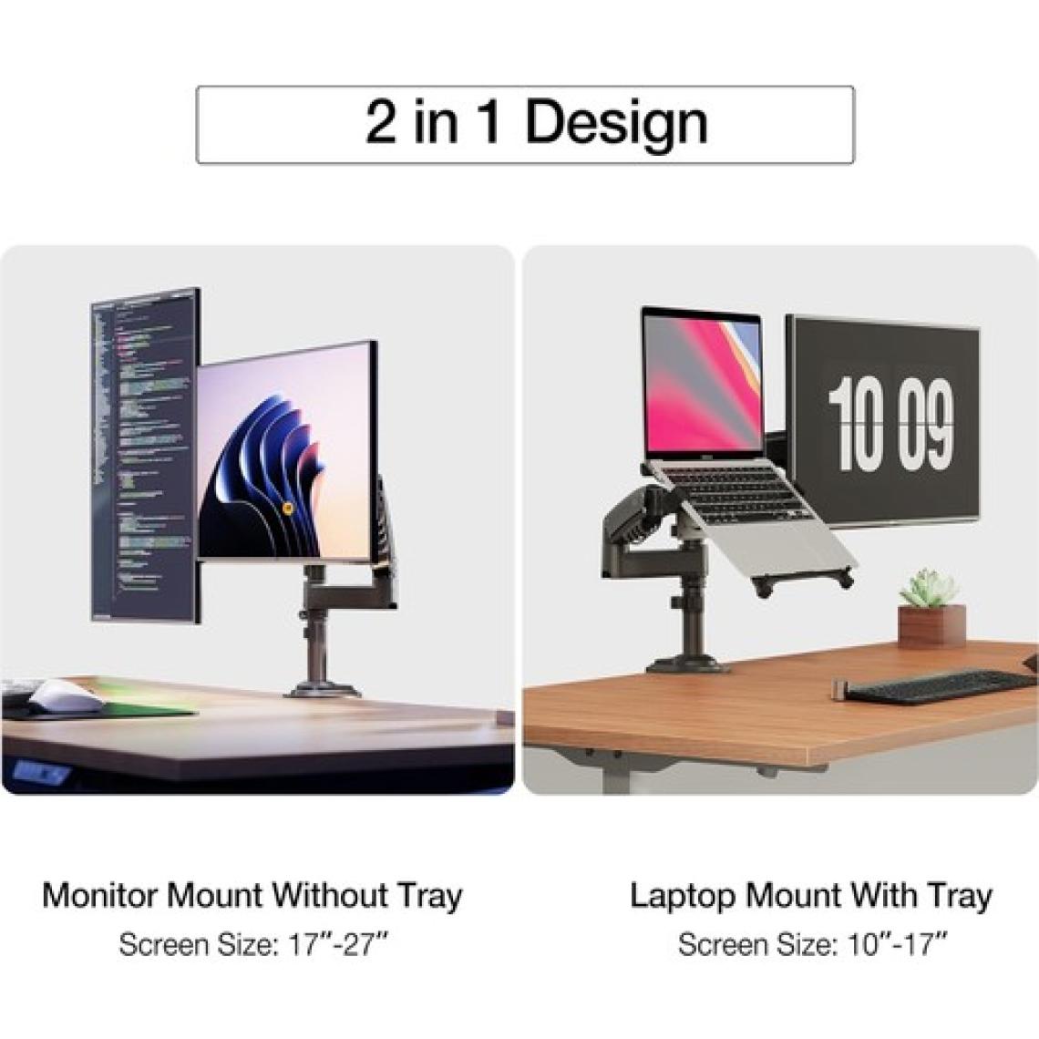 Ergoflex Nb H180-FP Çift Kol Amortisörlü 17"-27" Monitör Tutucu ve 10"-17" Laptop Standı