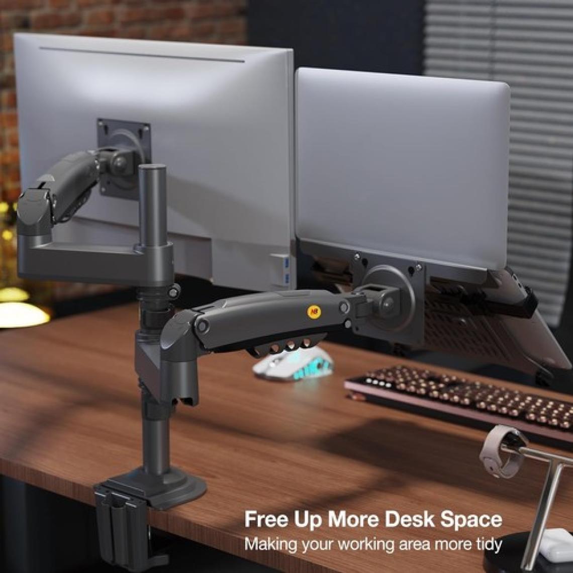 Ergoflex Nb H180-FP Çift Kol Amortisörlü 17"-27" Monitör Tutucu ve 10"-17" Laptop Standı