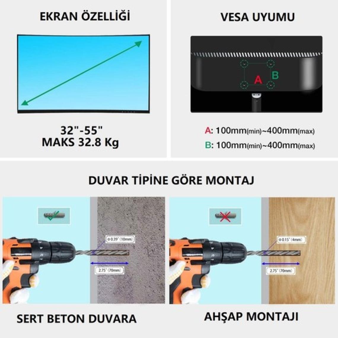 Ergoflex Nb P4 32"–55" Ultra Ince Tv&monitör Hareketli Duvar Askı Standı