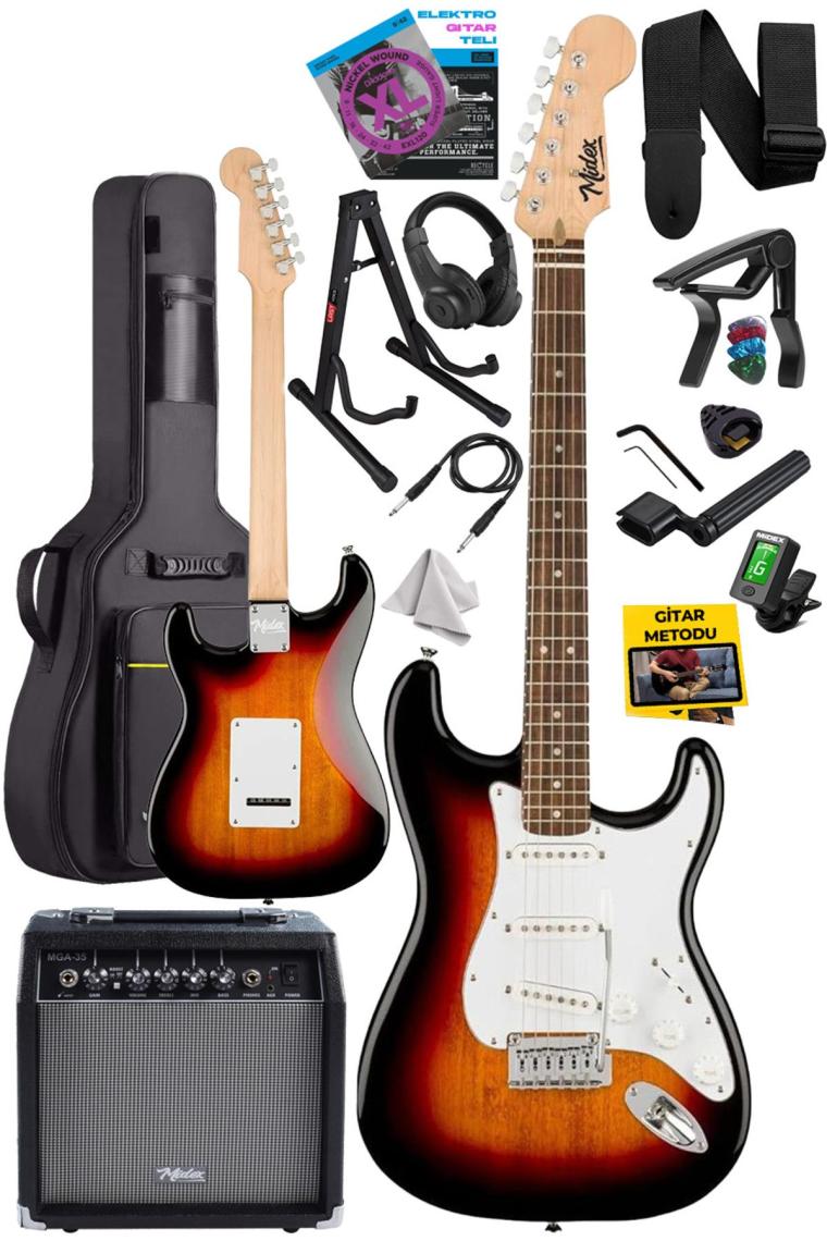 Midex RPH-30SL-35AMP Gül Klavye Silver Strat Kasa SSS 35W Elektro Gitar Seti