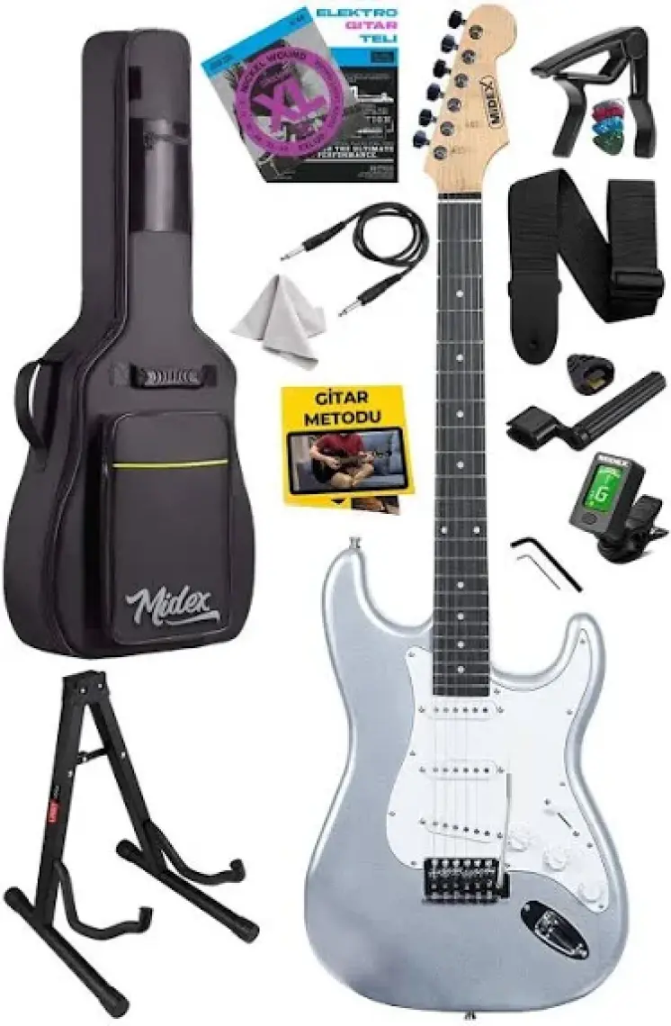 Midex RPH-30SL-35AMP Gül Klavye Silver Strat Kasa SSS 35W Elektro Gitar Seti