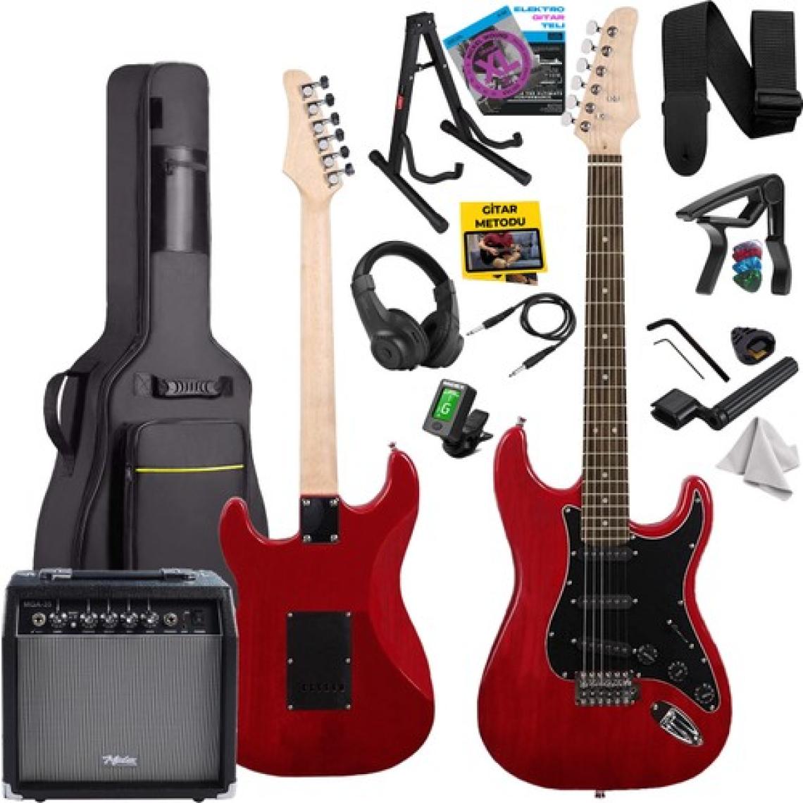 Midex RPH-30RD-35AMP Gül Klavye Strat Kasa SSS 35W Elektro Gitar Seti