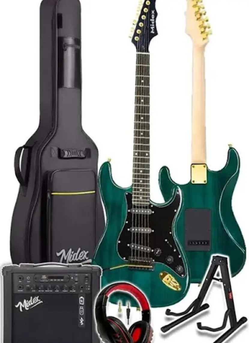 Midex GLC-40GR-AMP Elektro Gitar Seti 25 WATT Şarjlı BT Amfi Kulaklık ve Full SET