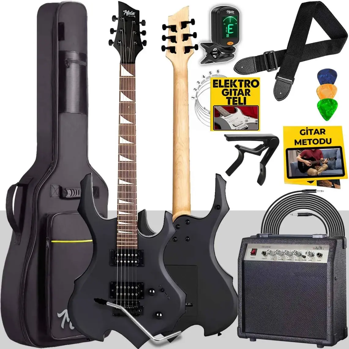 Midex FORCE-AMP30 Üst Seviye 30 Watt Amfili Elektro Gitar H-H Profesyonel Full Set Aksesuarlı