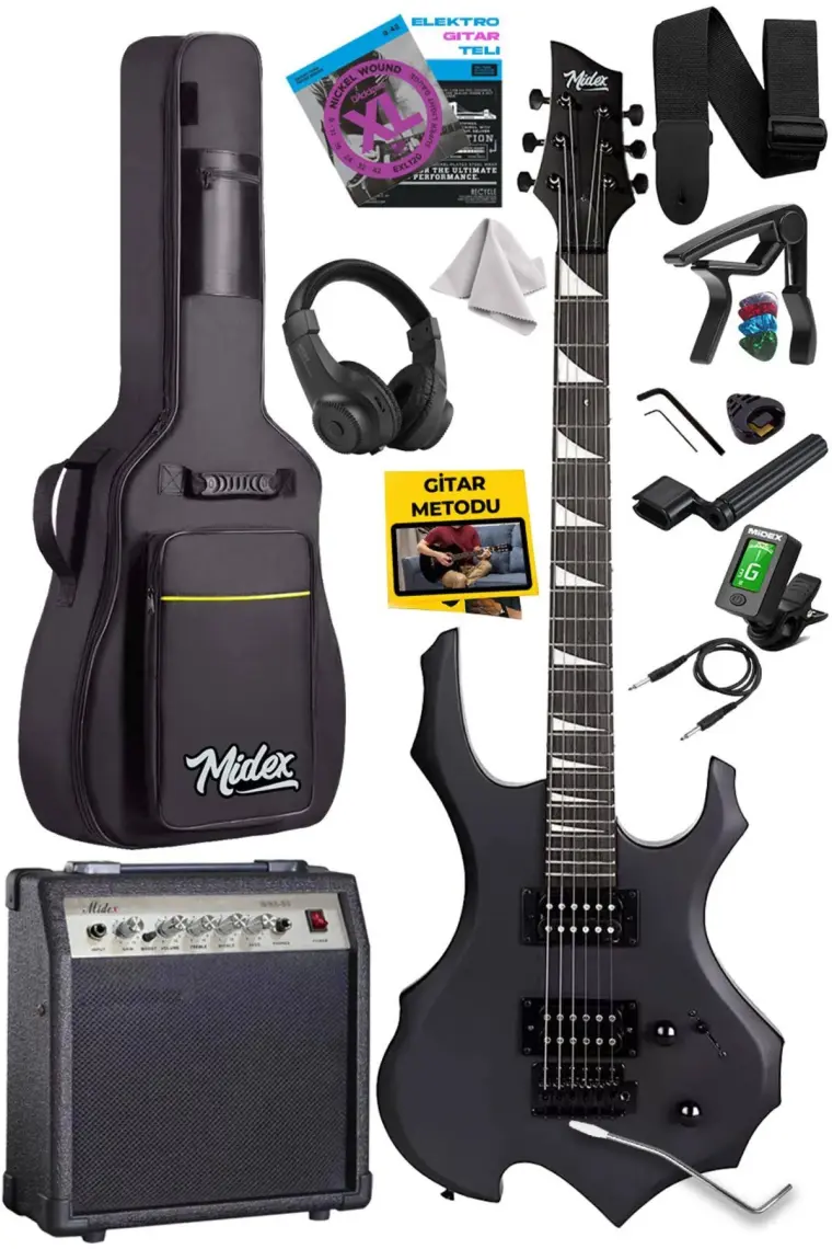 Midex FORCE-AMP30 Üst Seviye 30 Watt Amfili Elektro Gitar H-H Profesyonel Full Set Aksesuarlı