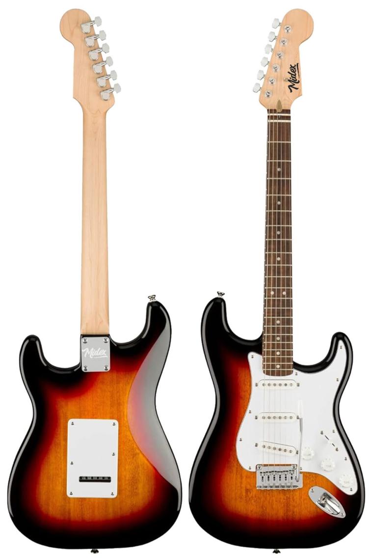 Midex RPH-30SB Gül Klavye Strat Kasa Sss Elektro Gitar Seti