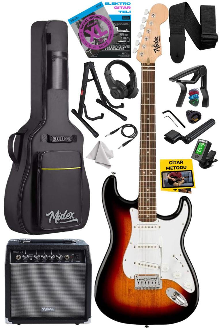 Midex RPH-30SL-35AMP Gül Klavye Silver Strat Kasa SSS 35W Elektro Gitar Seti