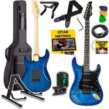 Midex GLC-40BL Profesyonel Elektro Gitar Mavi (Stand Gigbag Askı Capo Tuner Pena Kablo Yedek Tel)