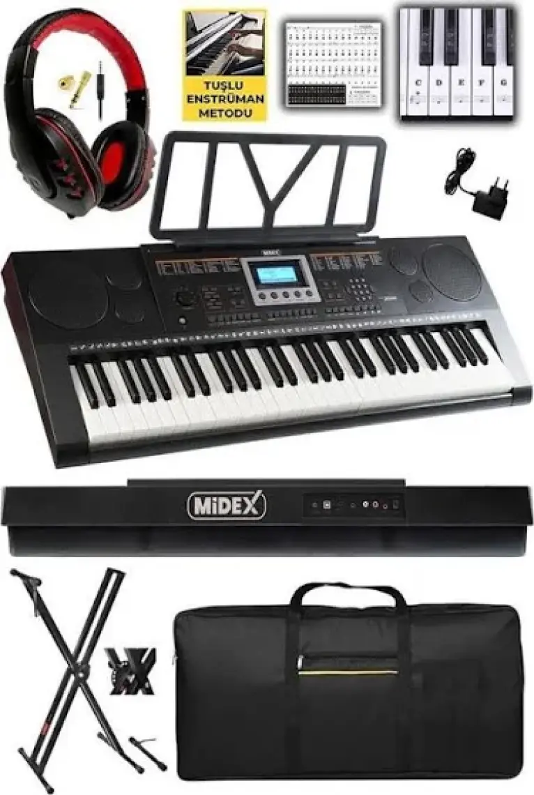 Midex PS-3500KS Tuş Hassasiyetli 61 Tuşlu Org (Stand Çanta Kulaklık Notalık Adaptör Metod)