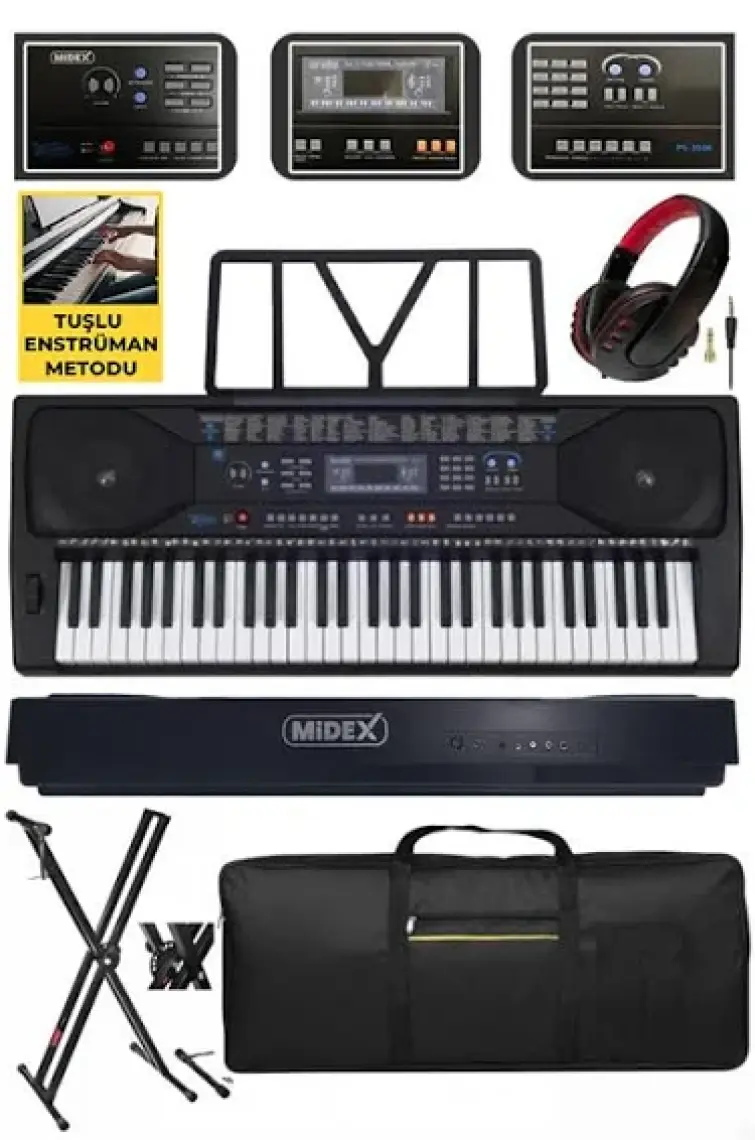 Midex PS-3500KS Tuş Hassasiyetli 61 Tuşlu Org (Stand Çanta Kulaklık Notalık Adaptör Metod)