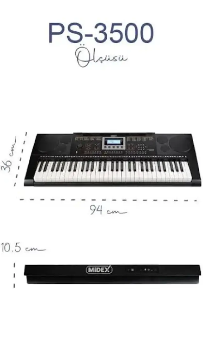 Midex PS-3500KS Tuş Hassasiyetli 61 Tuşlu Org (Stand Çanta Kulaklık Notalık Adaptör Metod)