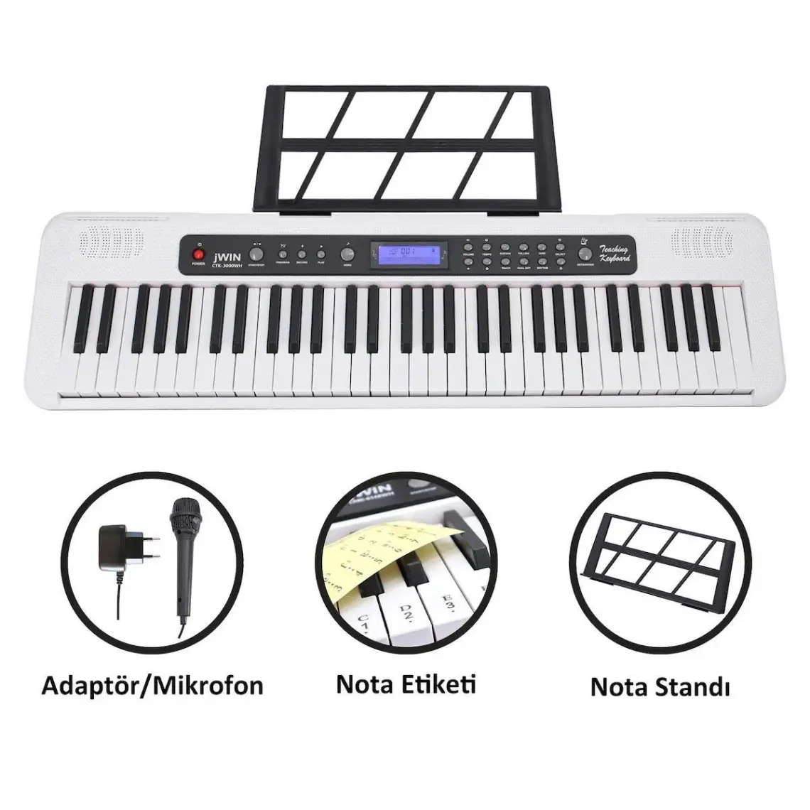 Jwin CTK-3000 61 Tuş Hassasiyetli Org (5 Oktav) - Beyaz