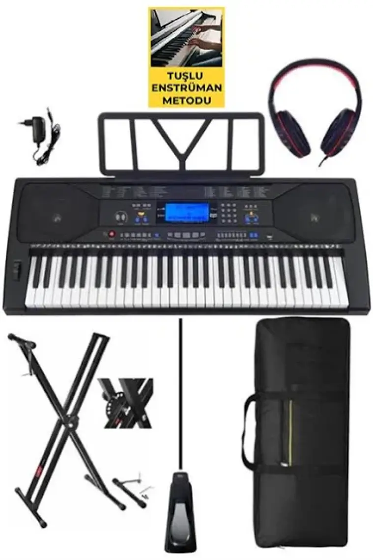 Midex PS-4500KSP Tuş Hassasiyetli 61 Tuşlu Org Sustain Pedallı USB MP3 (Pedal Stand Kulaklık Çanta Notalık Metod)