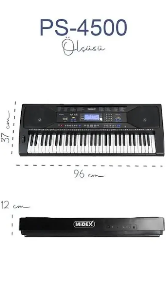 Midex PS-4500KSP Tuş Hassasiyetli 61 Tuşlu Org Sustain Pedallı USB MP3 (Pedal Stand Kulaklık Çanta Notalık Metod)