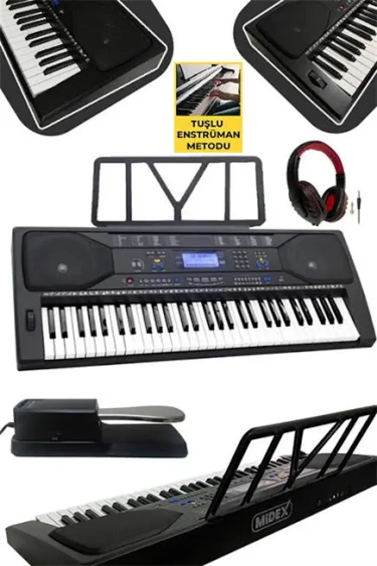 Midex PS-4500KSP Tuş Hassasiyetli 61 Tuşlu Org Sustain Pedallı USB MP3 (Pedal Stand Kulaklık Çanta Notalık Metod)