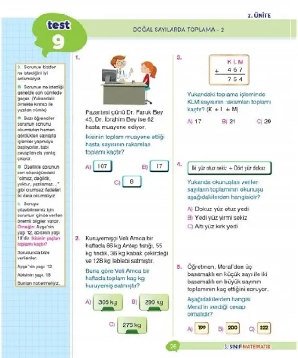 3.Sınıf İpuçlu Eğlenceli - Öğretici Matematik Yeni Nesil Soru Bankası