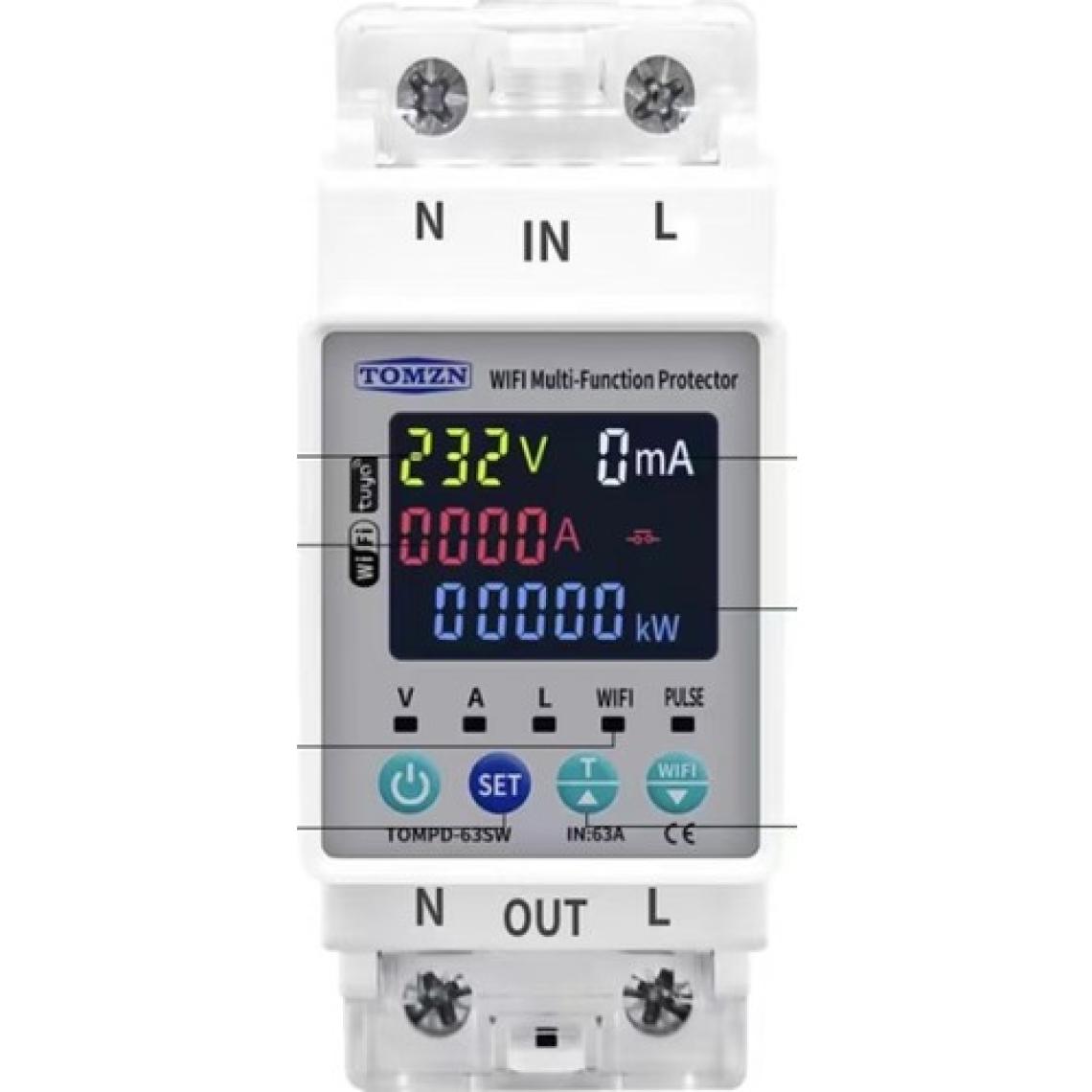 Tomzn Kaçak Akım Koruma Rölesi ve Yüksek Voltaj ve Akım Koruyucu Röle 63A Wifi Özellikli Devrim