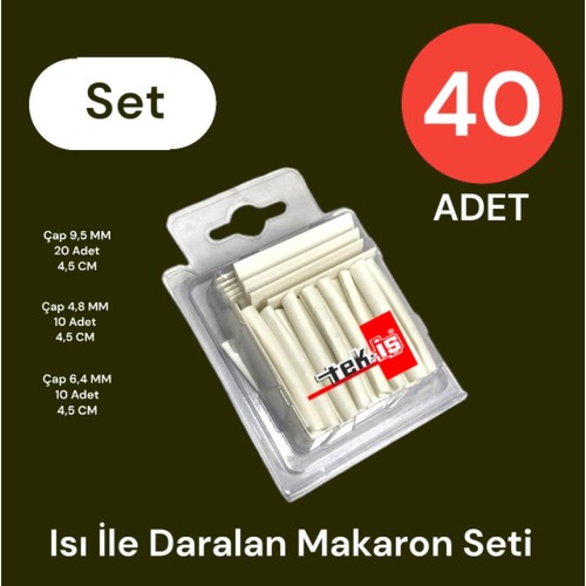 Tek-İş Isı Ile Daralan Makaron Seti 40 Adet Beyaz 9.5 x 20 + 6.4 x 10 + 4.8 x 10ADET