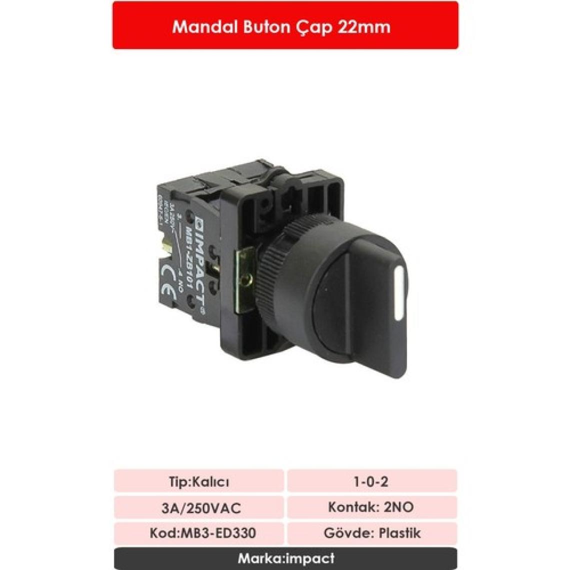 Impact 22mm Kalıcı Mandal Buton 1-0-2 2NO MB3-ED330