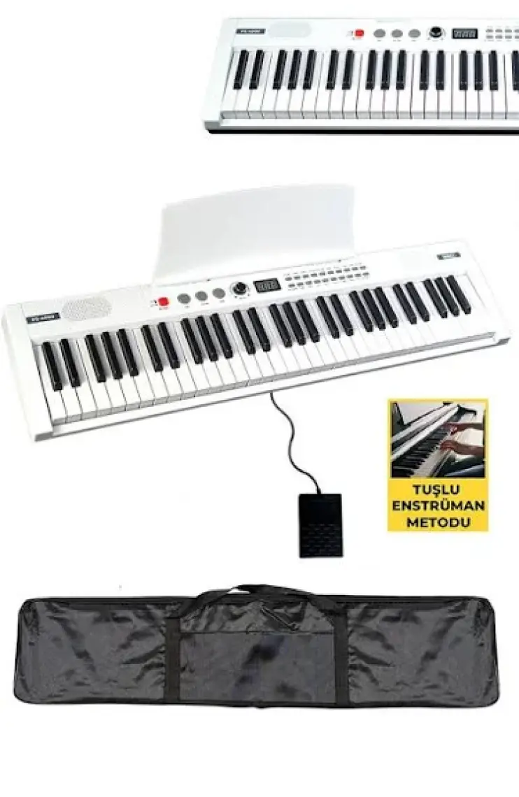 Midex PS4000WH Tuş Hassasiyetli 61 Tuşlu Org Bluetooth USB Midi METOD (Sustain Pedalı Çanta)