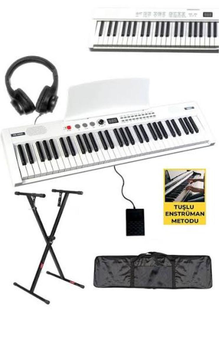 Midex PS4000WH-SET Tuş Hassasiyetli 61 Tuşlu Org Bluetooth USB Midi (Sustain Pedalı Çanta Kulaklık Stand METOD)
