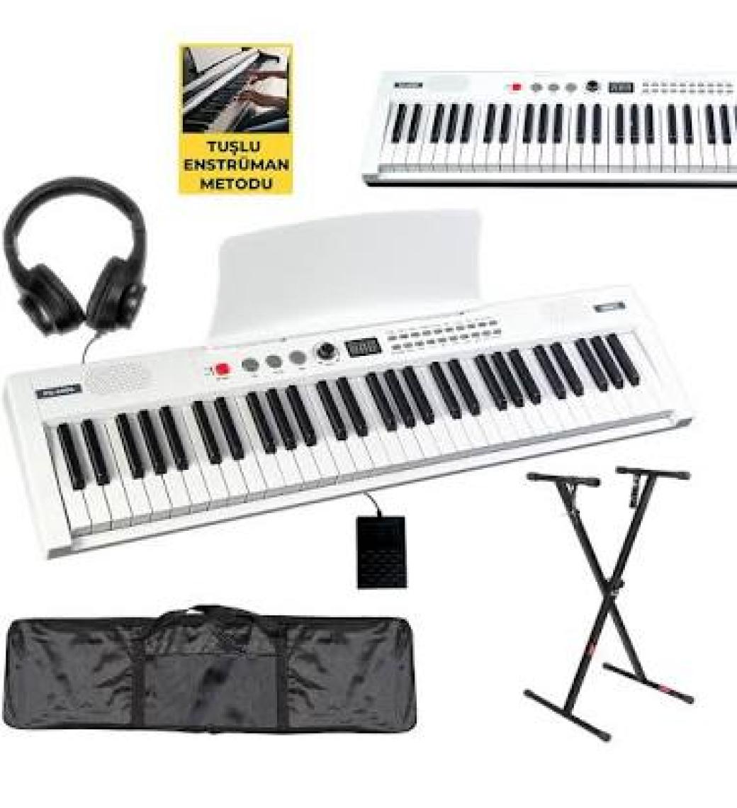 Midex PS4000WH-SET Tuş Hassasiyetli 61 Tuşlu Org Bluetooth USB Midi (Sustain Pedalı Çanta Kulaklık Stand METOD)