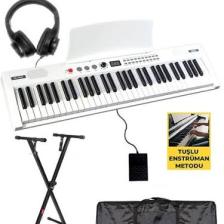 Midex PS4000WH-SET Tuş Hassasiyetli 61 Tuşlu Org Bluetooth USB Midi (Sustain Pedalı Çanta Kulaklık Stand METOD)