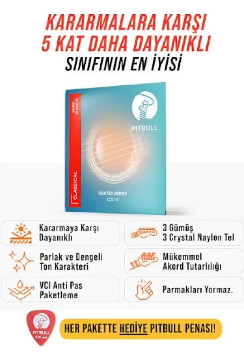 Pitbull Strings Coated Series Ccg Ht Takım Tel - Yeni Seri Klasik Gitar Teli