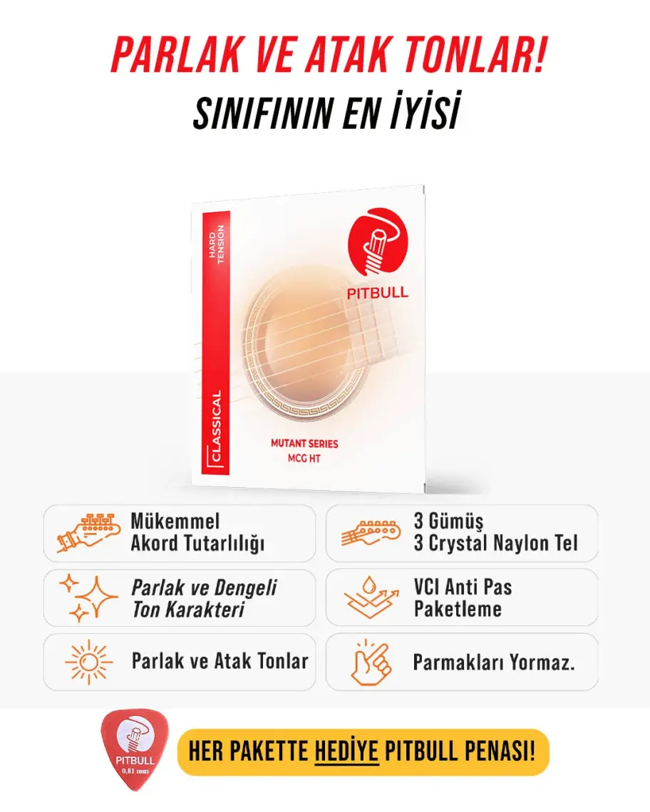 Pitbull Strings Mutant Seri Kararmaya Karşı Dayanıklı Coated Klasik Gitar Teli + Pena Mcg