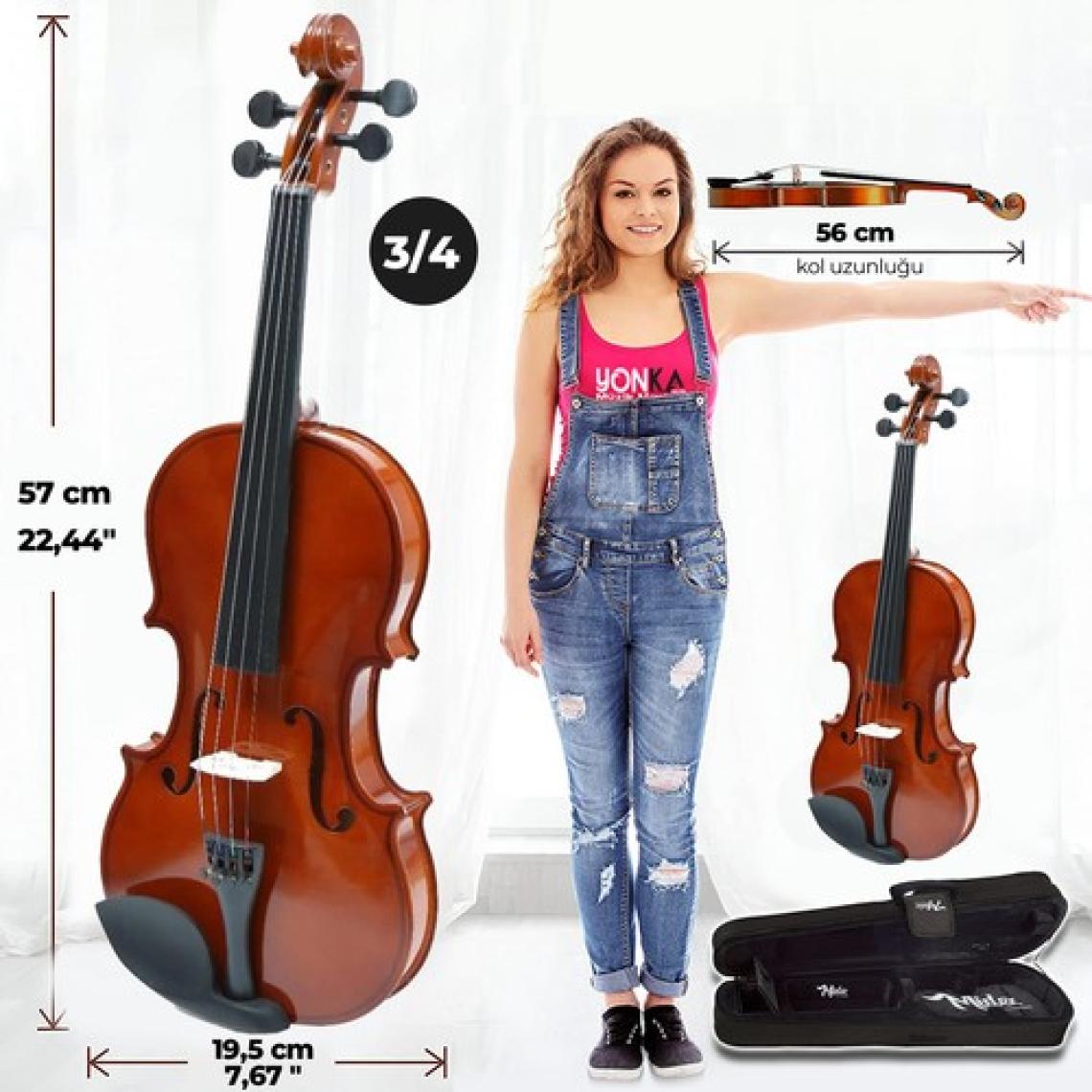 Midex CVL-743-TYS Profesyonel 3/4 Çocuk Kemanı Seti 10-13 Yaş (Yastık Tel Çanta Yay Susturucu Reçine)