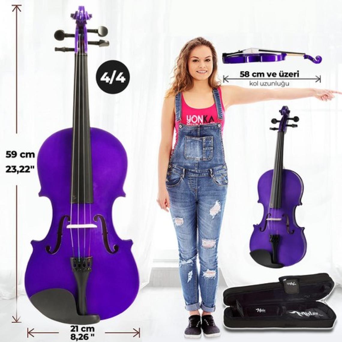 Midex HGA44PU-TYS Mor 4/4 Tam Boy Keman Seti (Yastık Yedek Tel Susturucu Çanta Yay Reçine Metod)